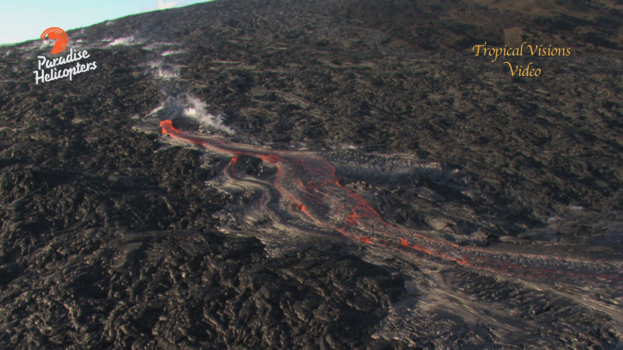 Wide view of today's lava breakout, captured by Mick Kalber of Tropical Visions Video aboard Paradise Helicopters. 