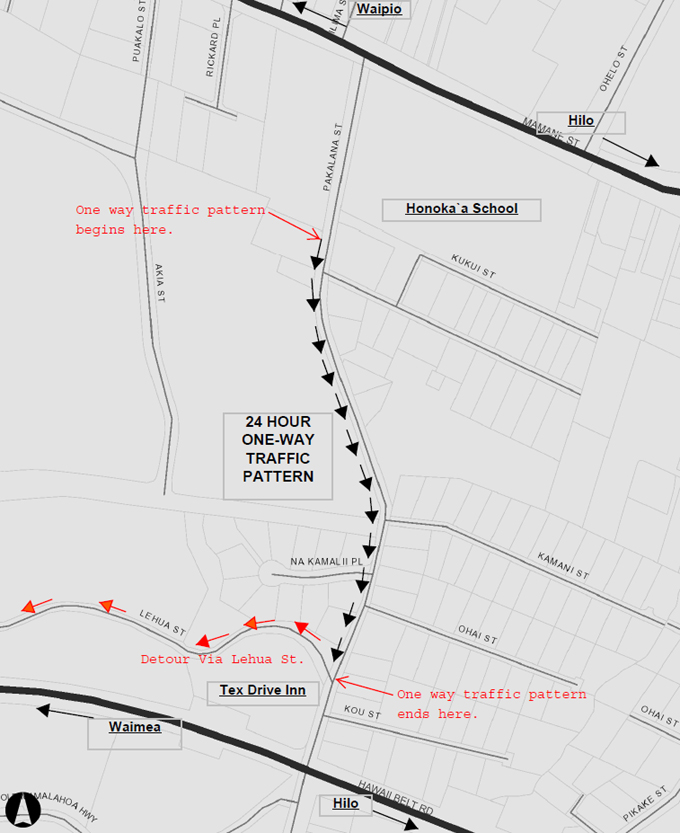 Map of the new traffic flow in Honokaa