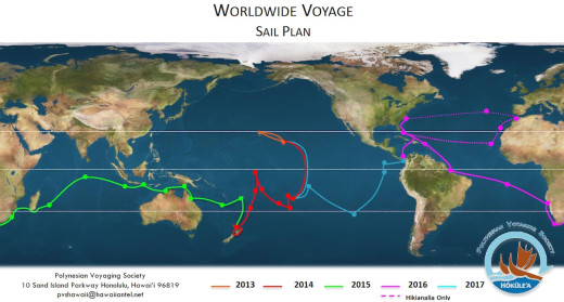 A closer look at the official sail plan for the Worldwide Voyage, courtesy the Polynesian Voyaging Society