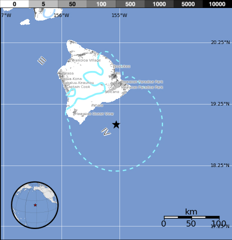 Map shows epicenter, taken from USGS Pager information