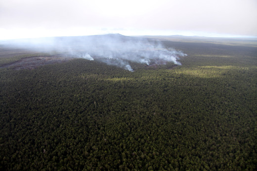 Another USGS view of the Kahaualeʻa 2 flow. Puʻu ʻŌʻō is just left of the center of the photograph in the distance, partially obscured by the smoke. 