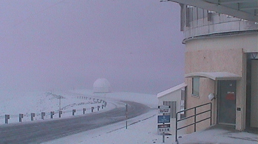 Snow fall on Mauna Kea is seen on this webcam image courtesy the United Kingdom Infrared Telescope