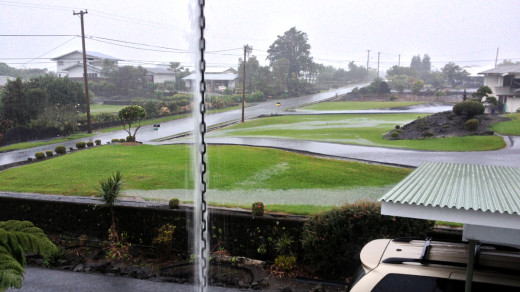 Ponding seen on yards in Hilo as heavy rain falls. Taken at 8:30 a.m. HST on Monday.