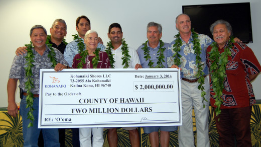 The $2 million check donated by Kohanaiki Shores. Photo courtesy Hawaii County.
