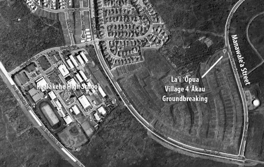 This satellite image from DHHL shows the location of the future Lai Opua homes in Kealakehe  