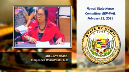 Video still: Mililani Trask testifies against fracking ban