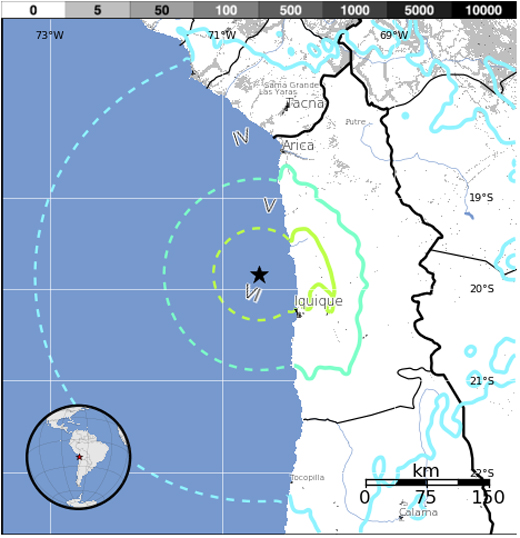Epicenter of Chile earthquake, courtesy USGS