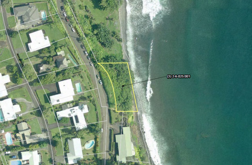 Map shows the parcel in Honolii ranked six on the 2013 PONC report. It is to the immediate south of the current public beach park.