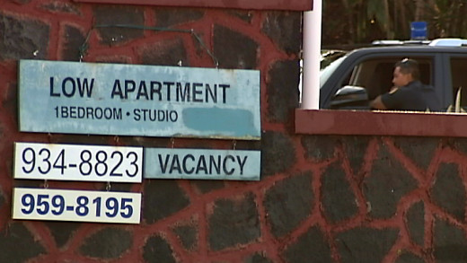 Police outside Low Apartment in Hilo on Thursday