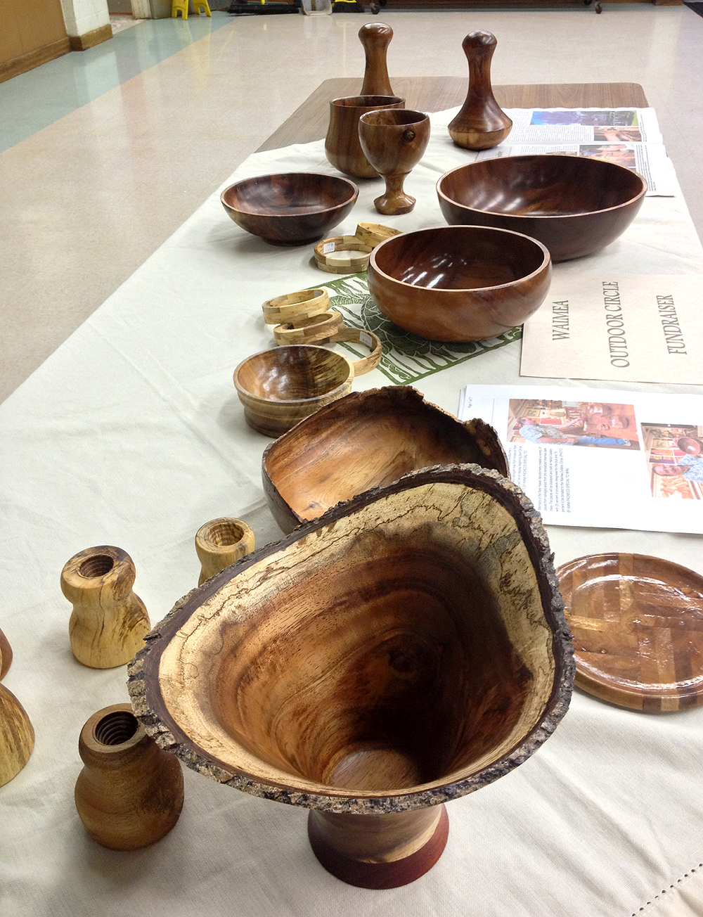 Salvaged koa items for sale, on display during the Waimea Community Association meeting 