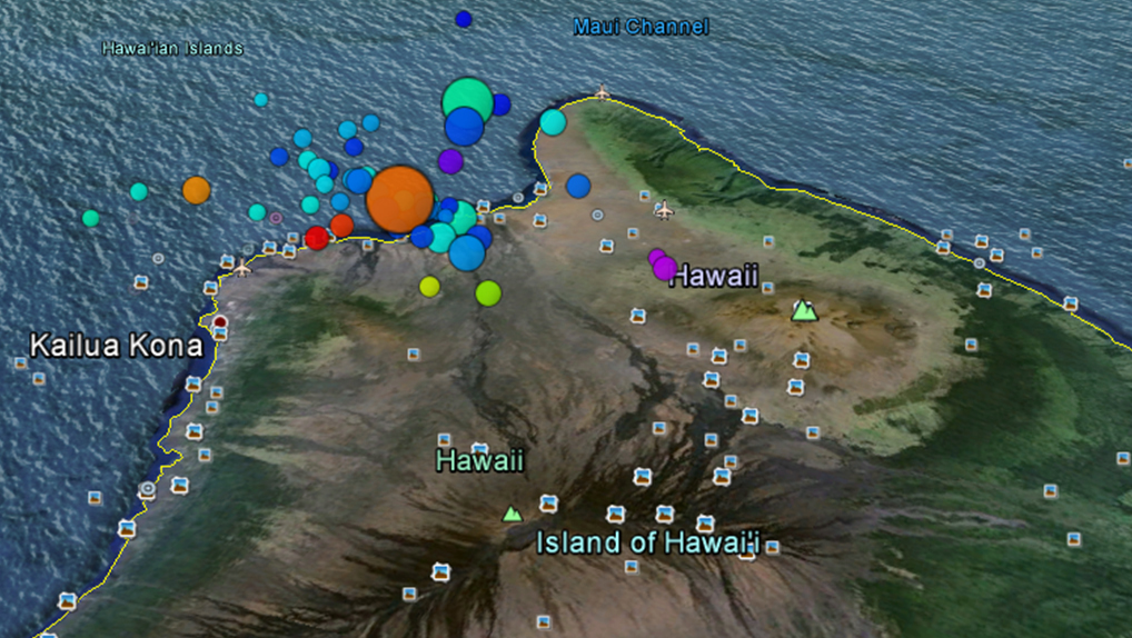 Kiholo Bay earthquake map, courtesy Dr. Don Thomas slide presentation