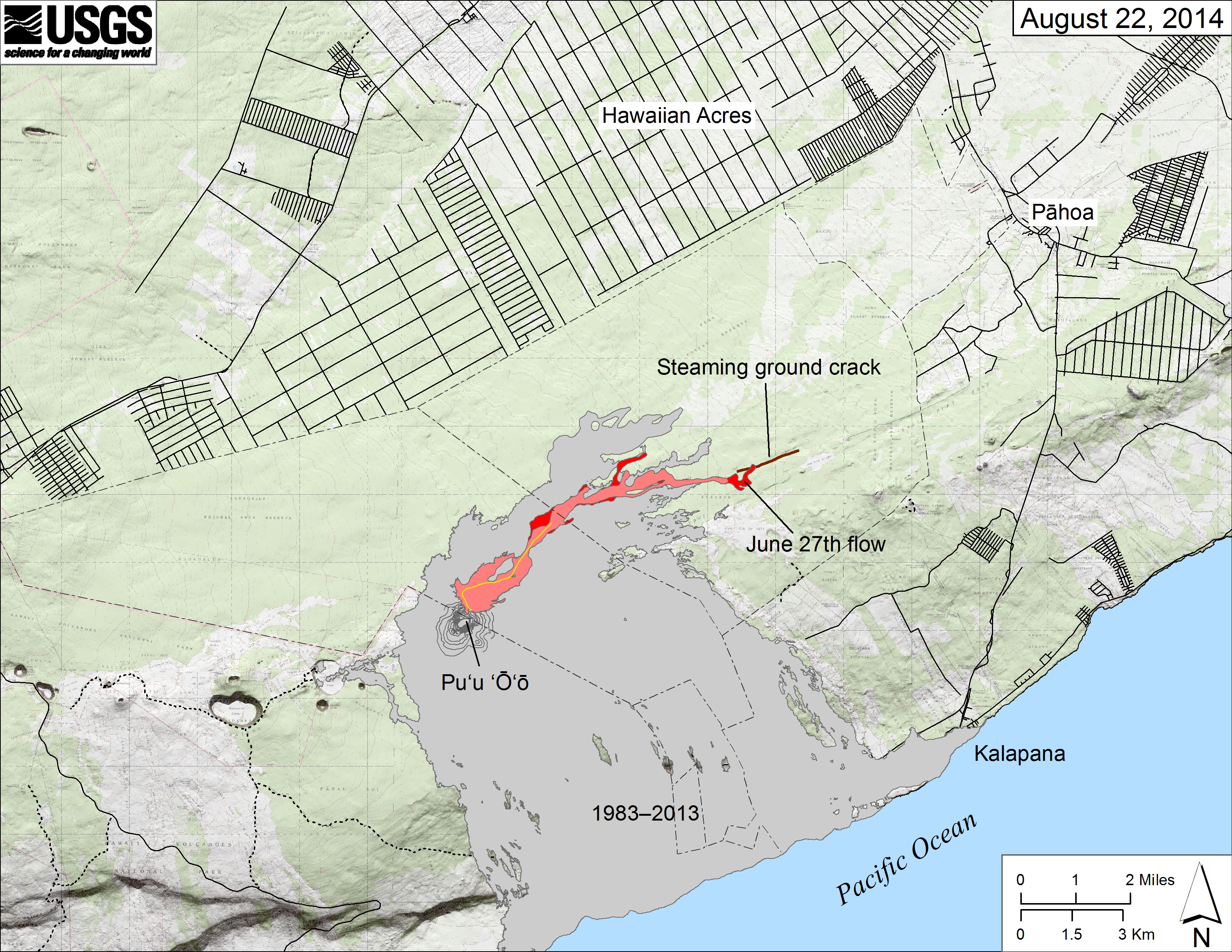 Map of June 27th flow in Kilauea’s East Rift Zone,  posted on August 22, 2014 