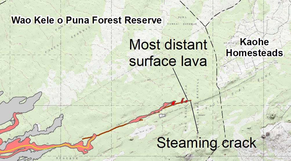 Inset of the Sept. 3, 2014 USGS Hawaiian Volcano Observatory map showing a closer look at the lava and its approach towards Kaohe.