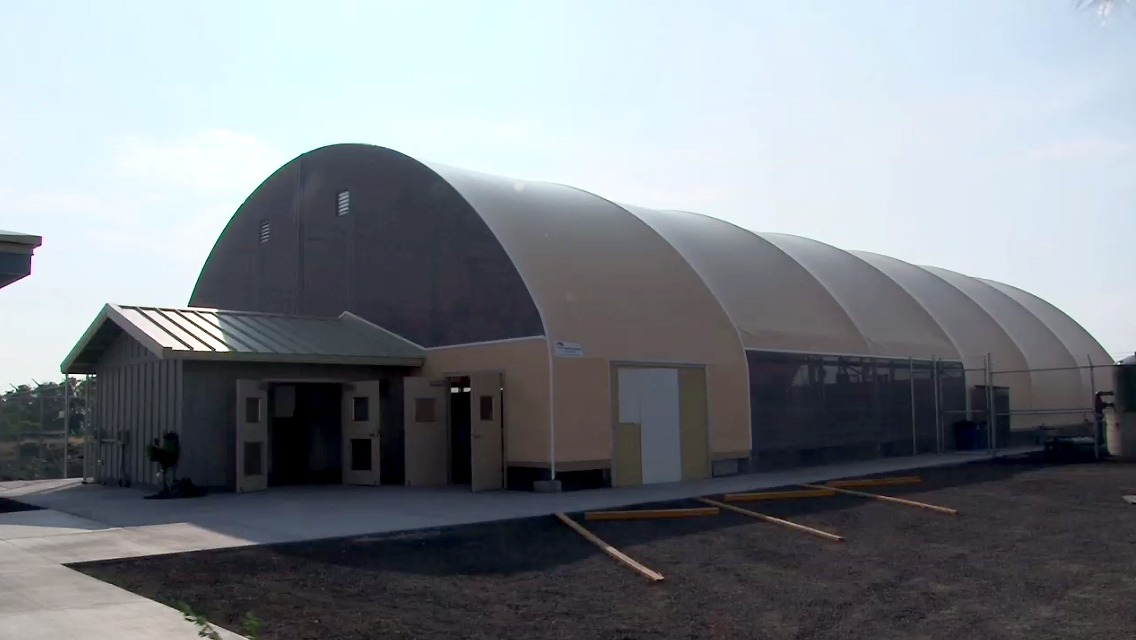 A view of the Ke Kai Ola exterior. The monk seal hospital is located at NELHA in Kona. courtesy The Marine Mammal Center