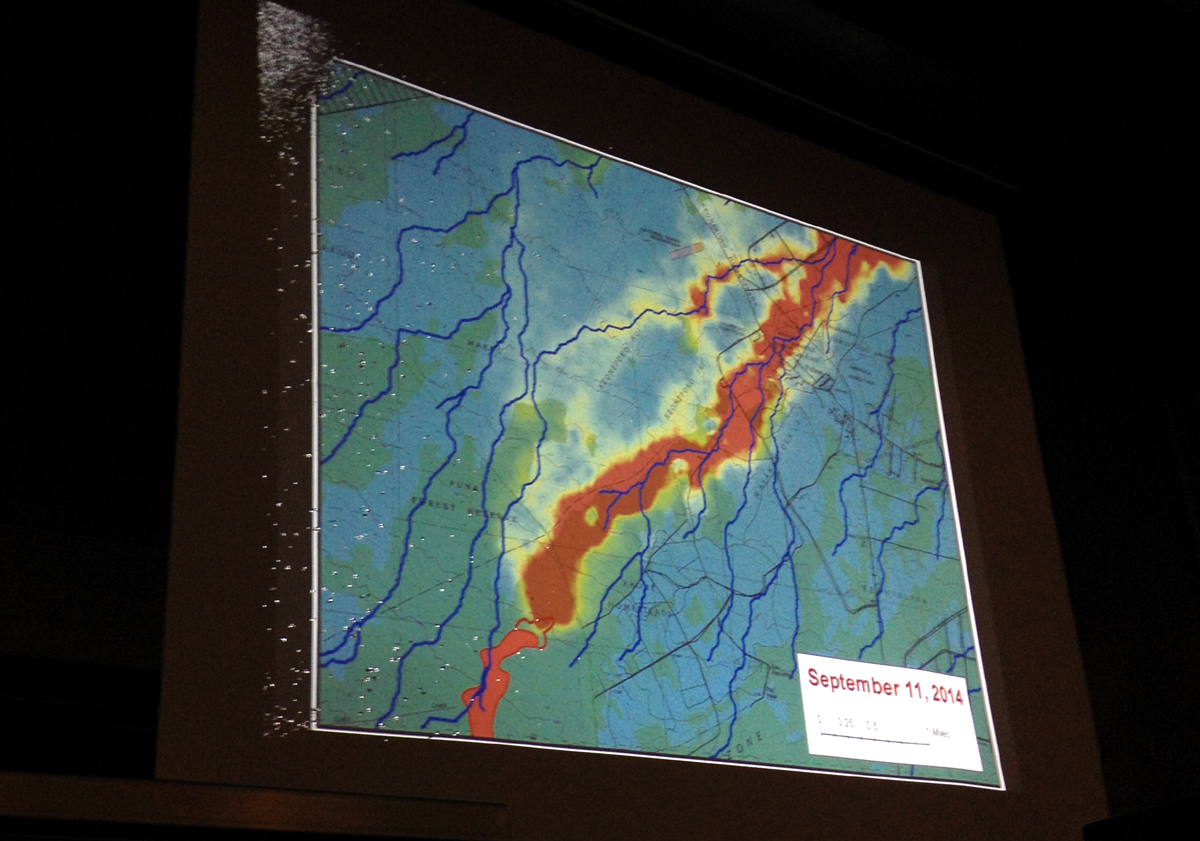 This slide shows the latest lava flow projection, and its a worst-case scenario. It was created by USGS Hawaiian Volcano Observatory on Sept. 11