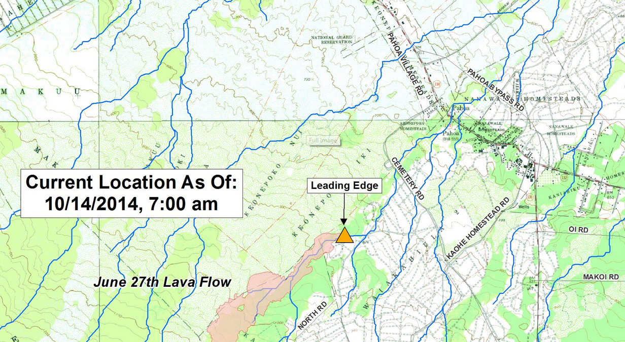 Hawaii County Civil Defense map plotting the flow front advance, posted on Tuesday morning