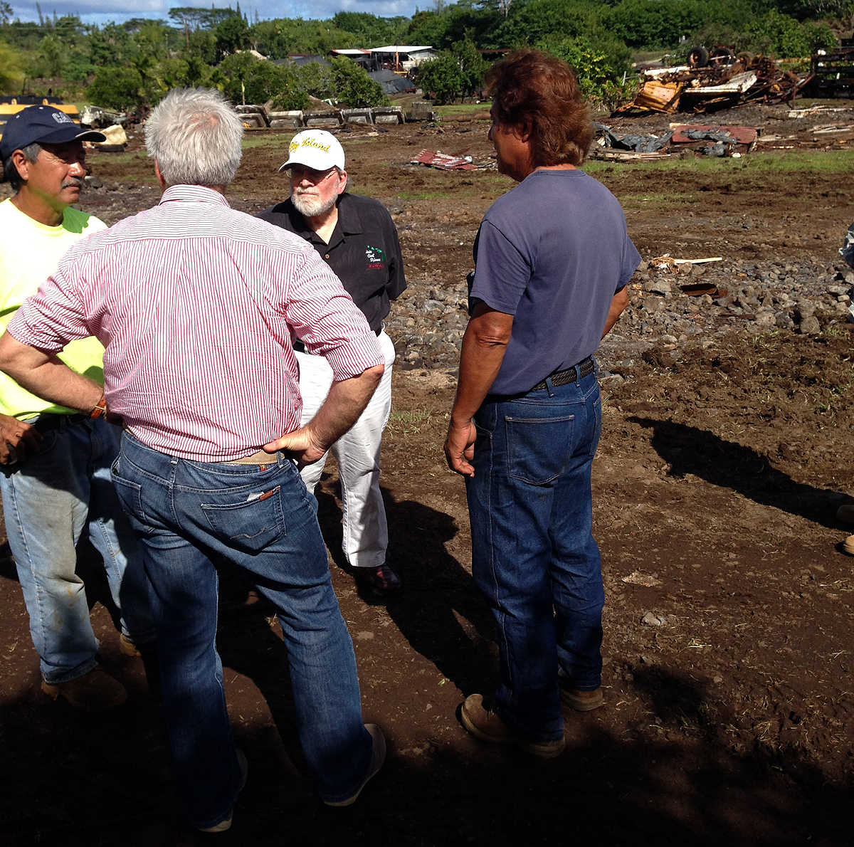 Gov. Abercrombie was on the ground Tuesday with staff and owner of a property affected by the lava flow.