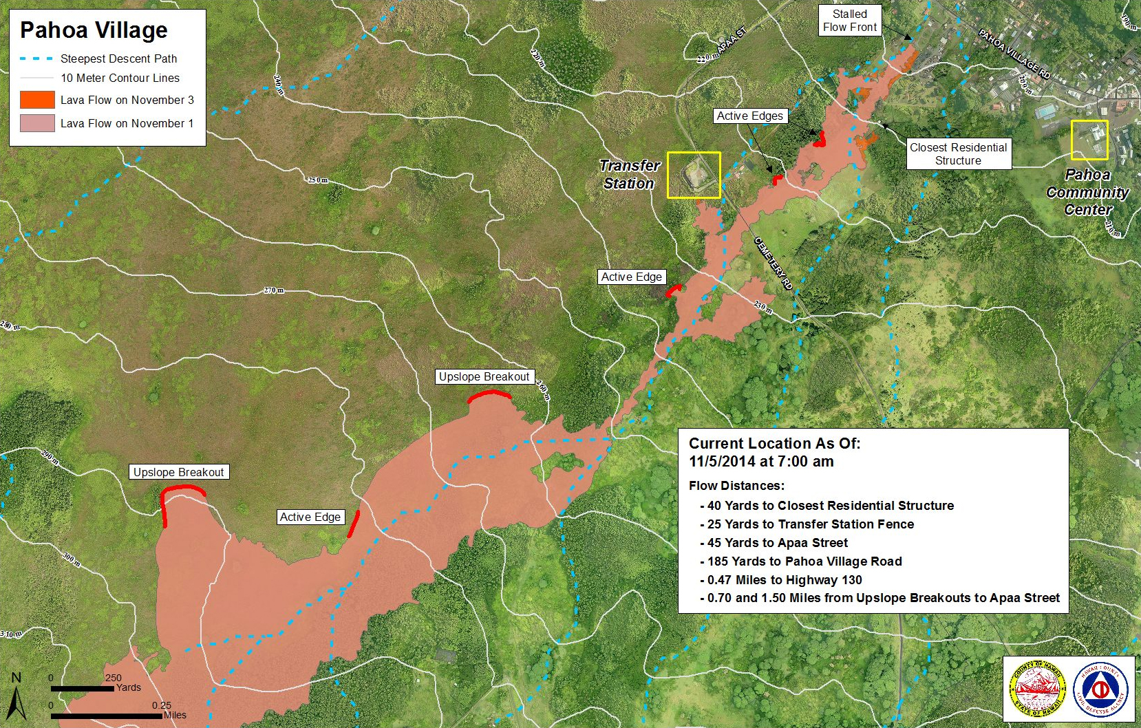 Civil Defense Lava Flow Map - Updated Wednesday, 11/5/14 at 7:00 am