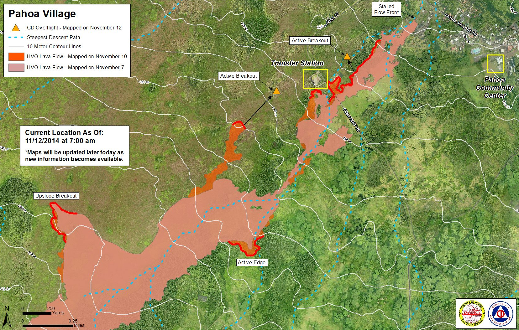 Civil Defense Lava Flow Map - Updated Wednesday, 11/12/14 at 7:00 am