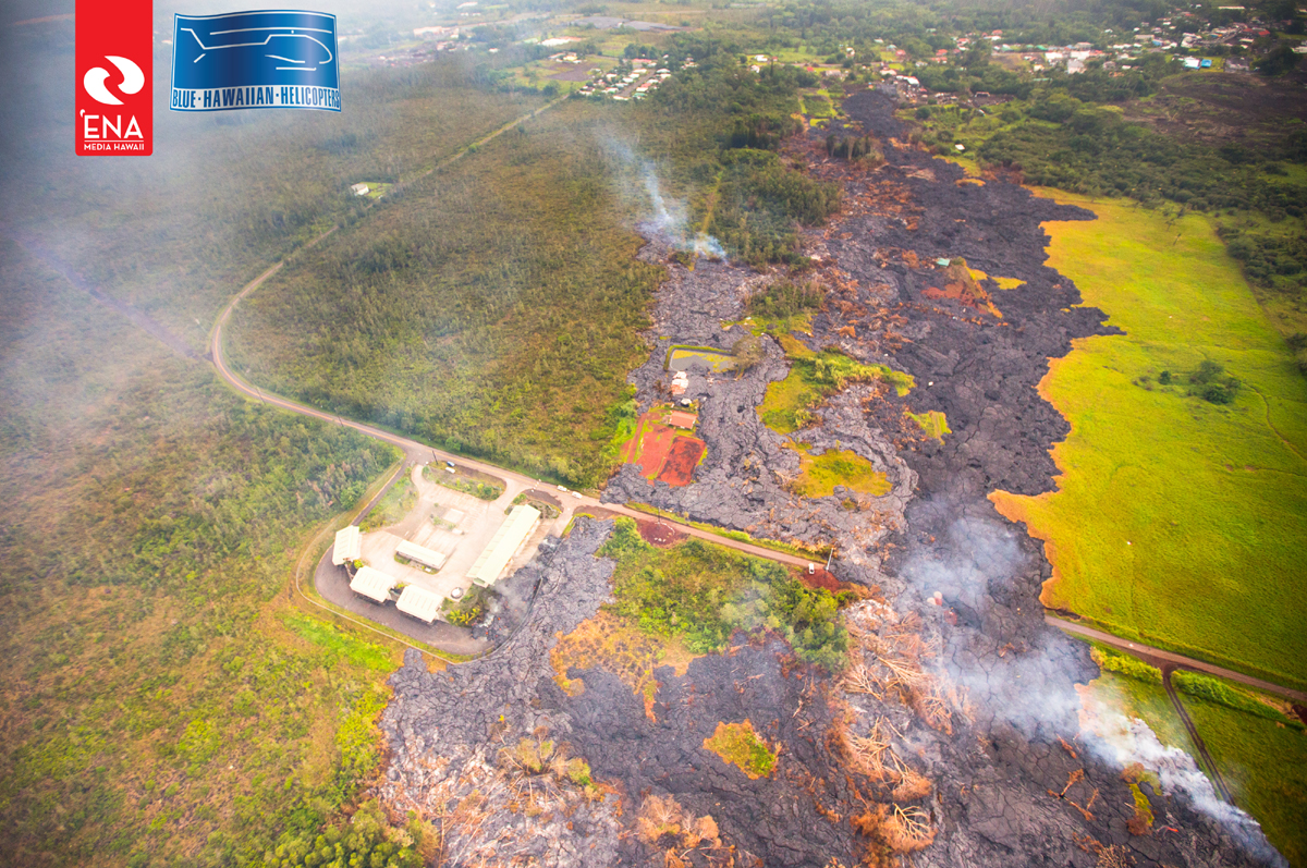 The view from above Apa'a Street looking downslope towards Pahoa Village. Photo courtesy Ena Media Hawaii on Nov. 13, 2014.