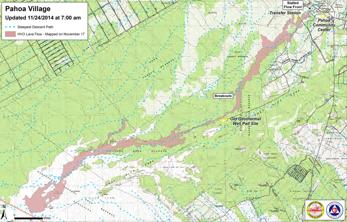 Civil Defense Lava Flow Map - Updated Monday, 11/24/14 at 7:00 am
