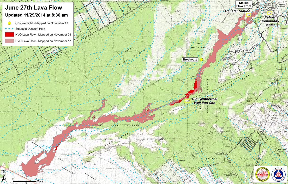 Civil Defense Lava Flow Map for Saturday, Nov. 29 at 8:30 a.m. HST 