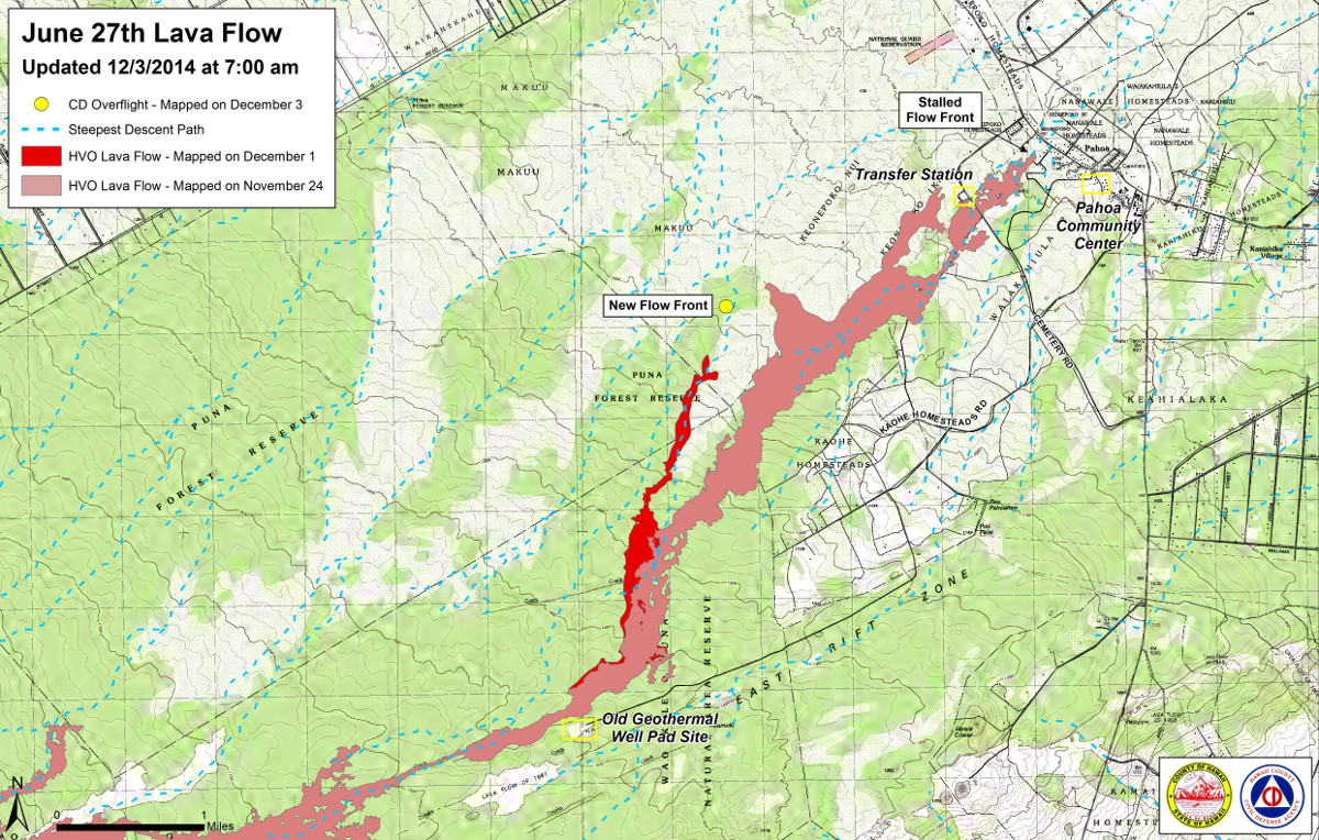 Civil Defense Lava Flow Map - Updated Wednesday, 12/3/14 at 7:00 am