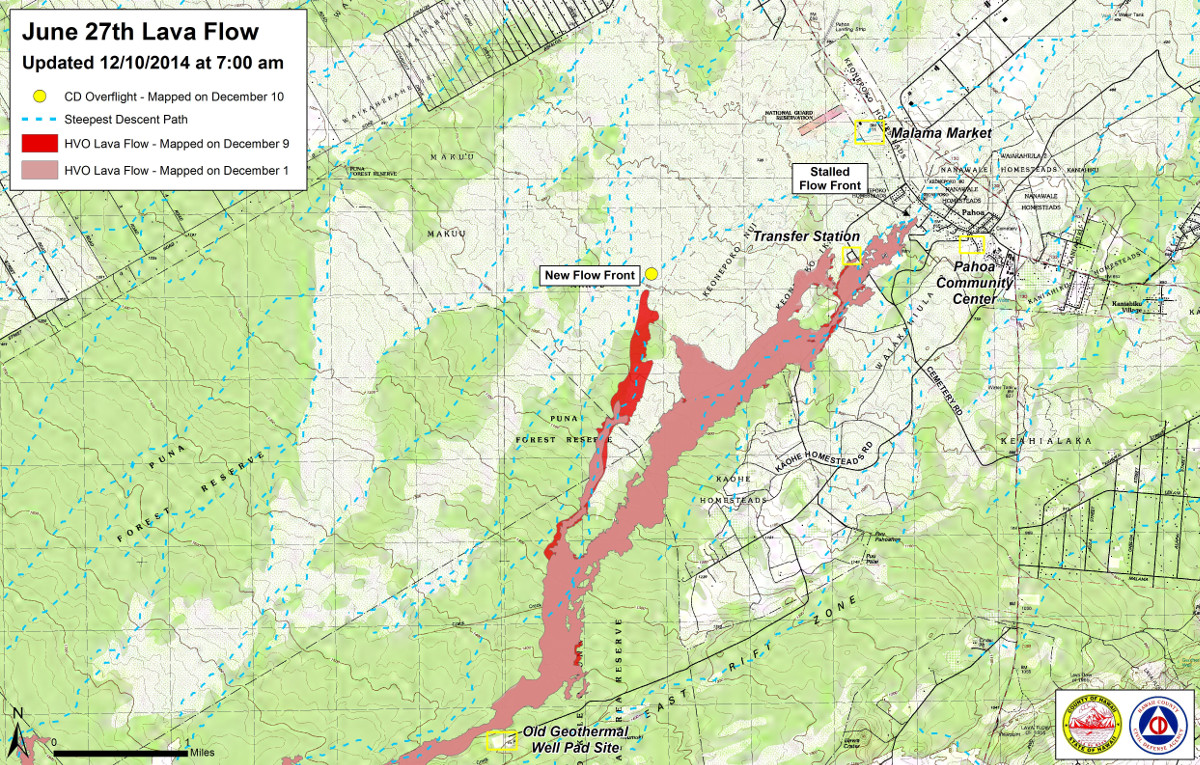 Civil Defense Lava Flow Map - Updated Wednesday, 12/10/14 at 7:00 am