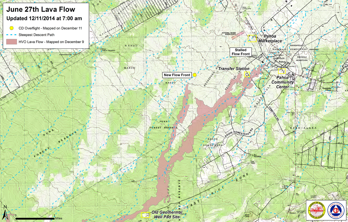 Civil Defense Lava Flow Map - Updated Thursday, 12/11/14 at 7:00 am