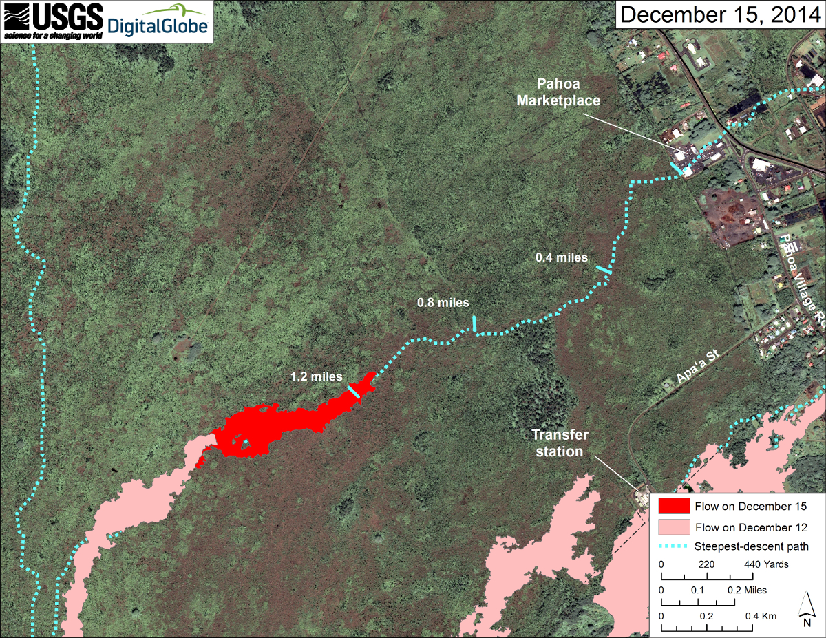 USGS satellite image of area around front of Kīlauea’s East Rift Zone lava flow