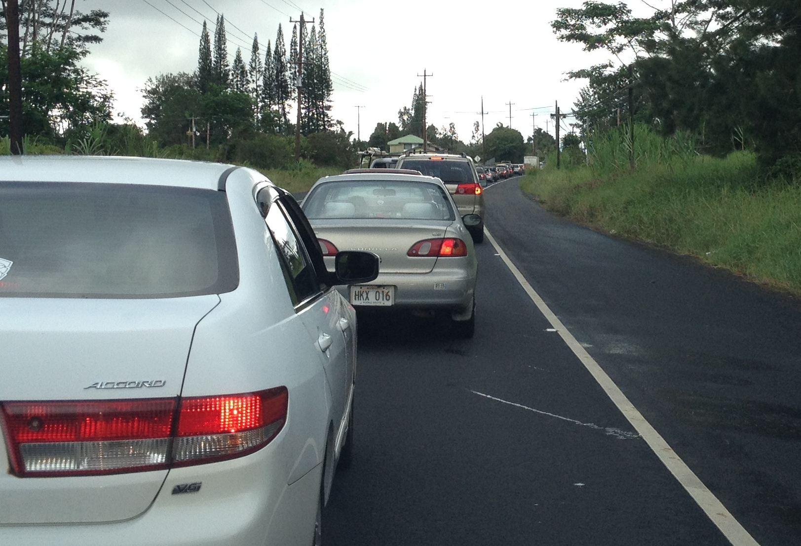 Traffic backed up on Highway 11 north of Kulani Road after 3 pm on Tuesday.