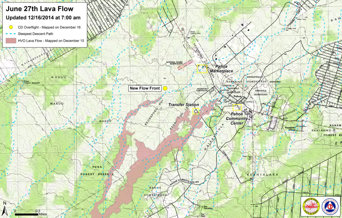 Civil Defense Lava Flow Map - Updated Tuesday, 12/16/14 at 7:00 am