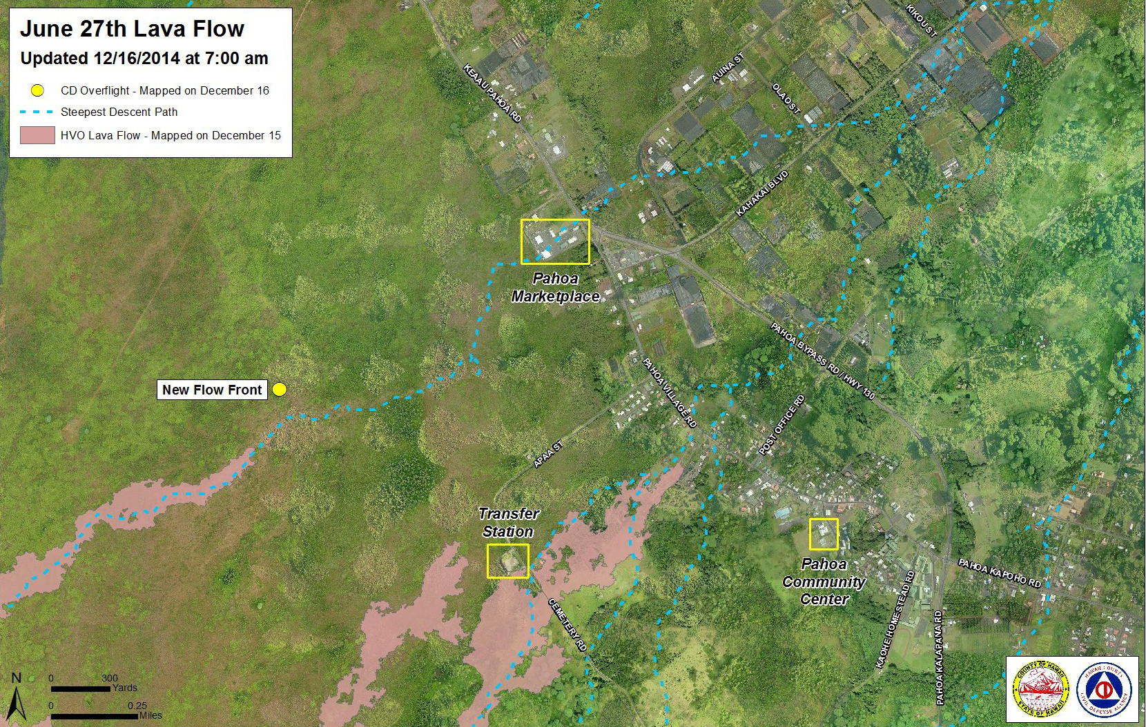 Civil Defense Lava Flow Map - Updated Tuesday, 12/16/14 at 7:00 am