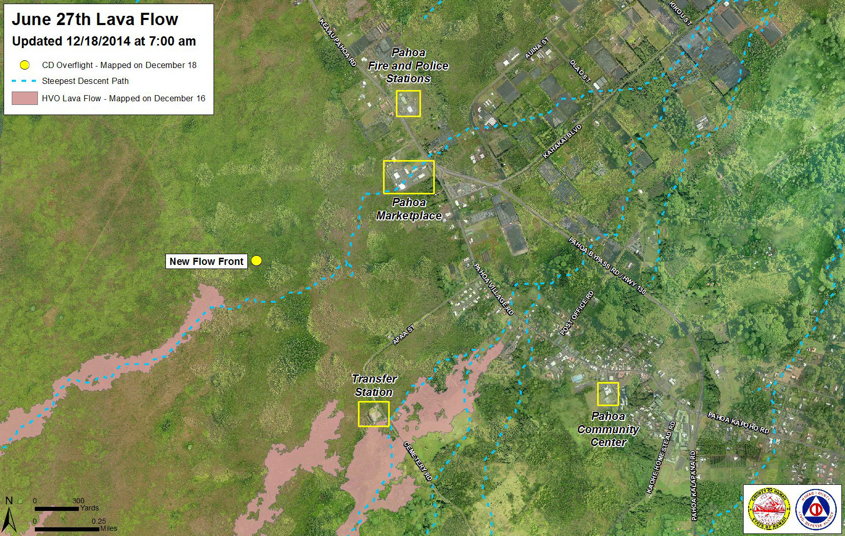 Civil Defense Lava Flow Maps - Updated Thursday, 12/18/14 at 7:00 am