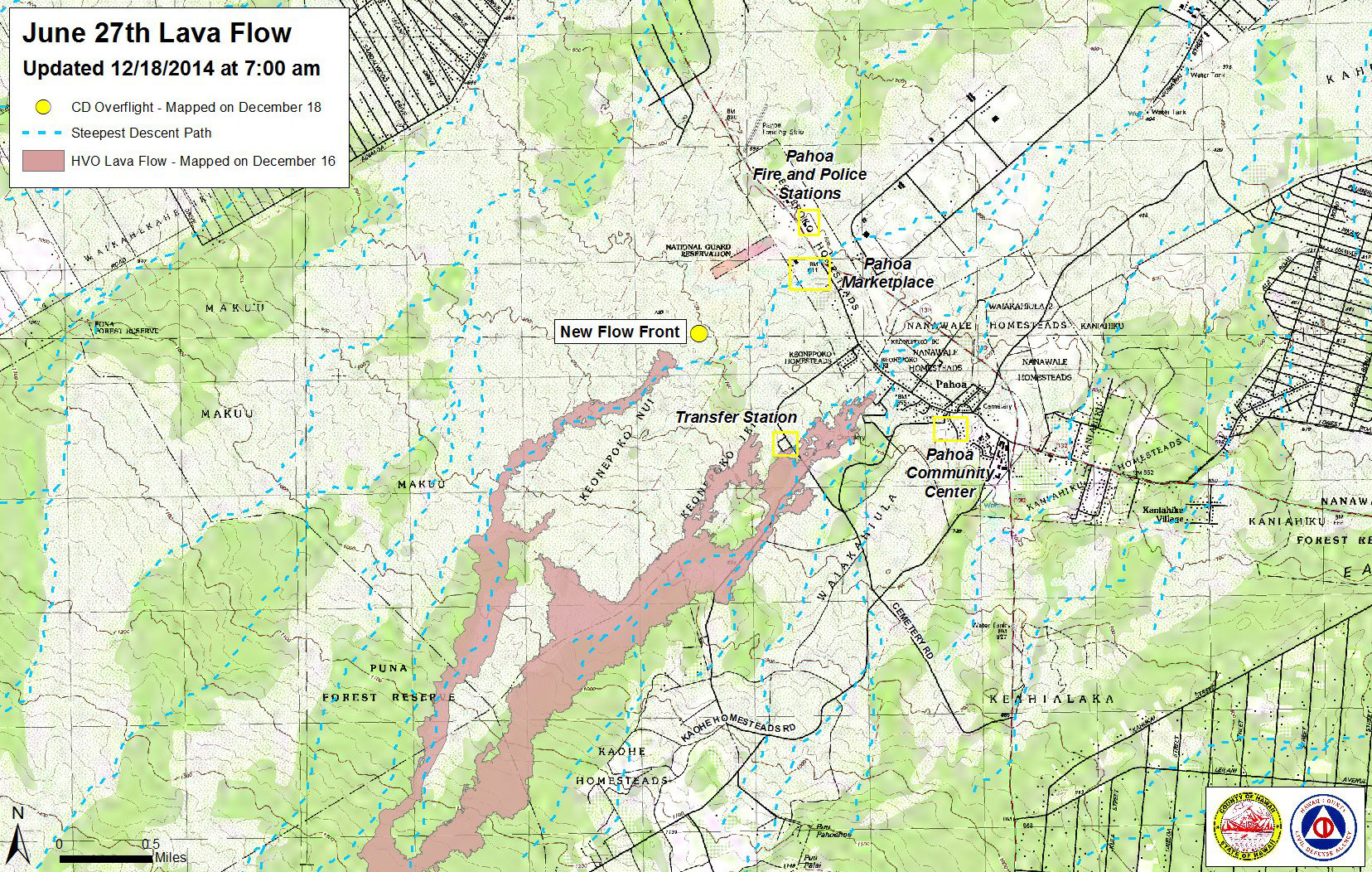 Civil Defense Lava Flow Maps - Updated Thursday, 12/18/14 at 7:00 am
