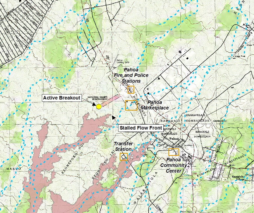 Inset of Civil Defense Lava Flow Map - Updated Thursday, 1/15/15 at 11:30 am