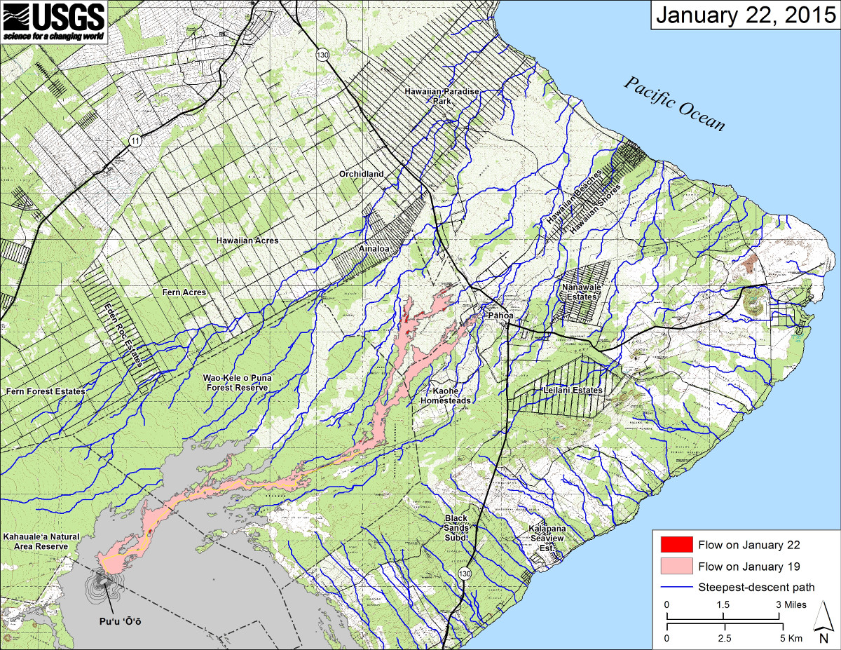 Small-scale map of Kīlauea’s East Rift Zone lava flow Jan. 22