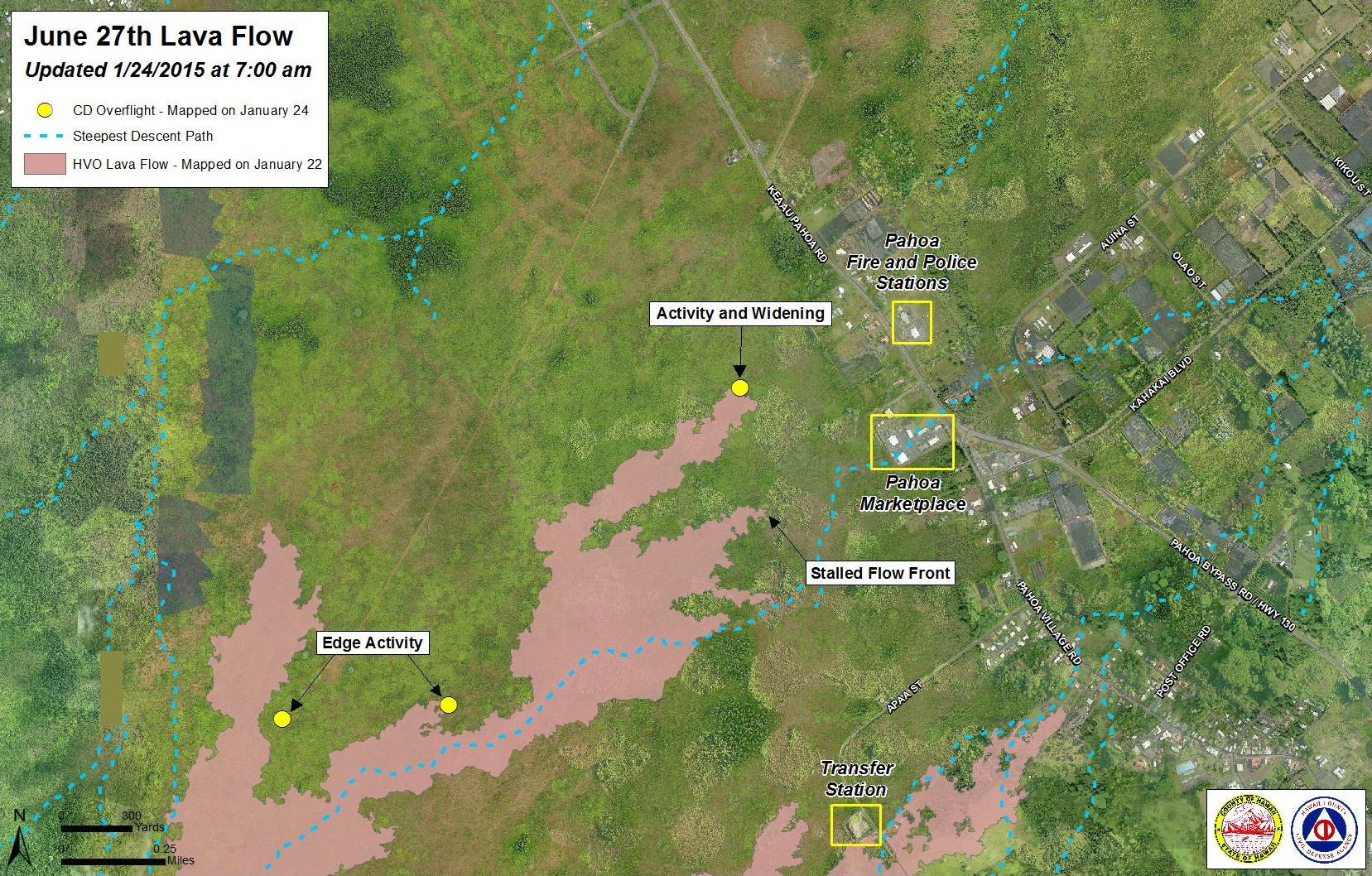 Civil Defense Lava Flow Map - Updated Saturday, 1/24/15 at 7:00 am