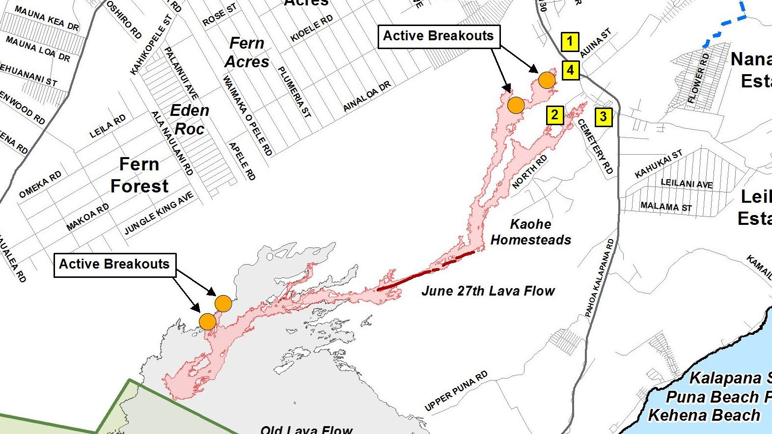 Inset from today's Civil Defense Overview Lava Flow Map - Updated Wednesday, 2/11/15 at 7:00 am