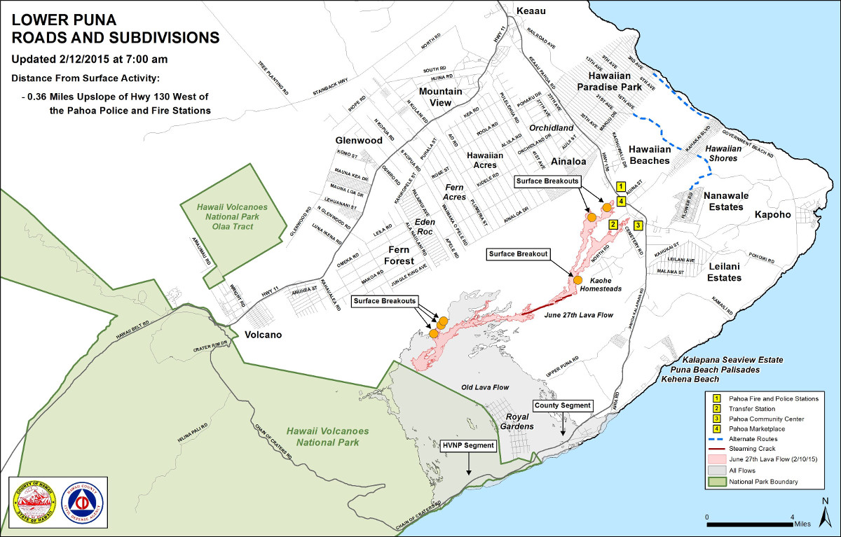 Civil Defense Overview Lava Flow Map - Updated Thursday, 2/12/15 at 7:00 am