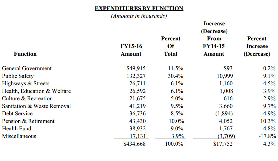 FY 2015-2016 Expenditures By Function