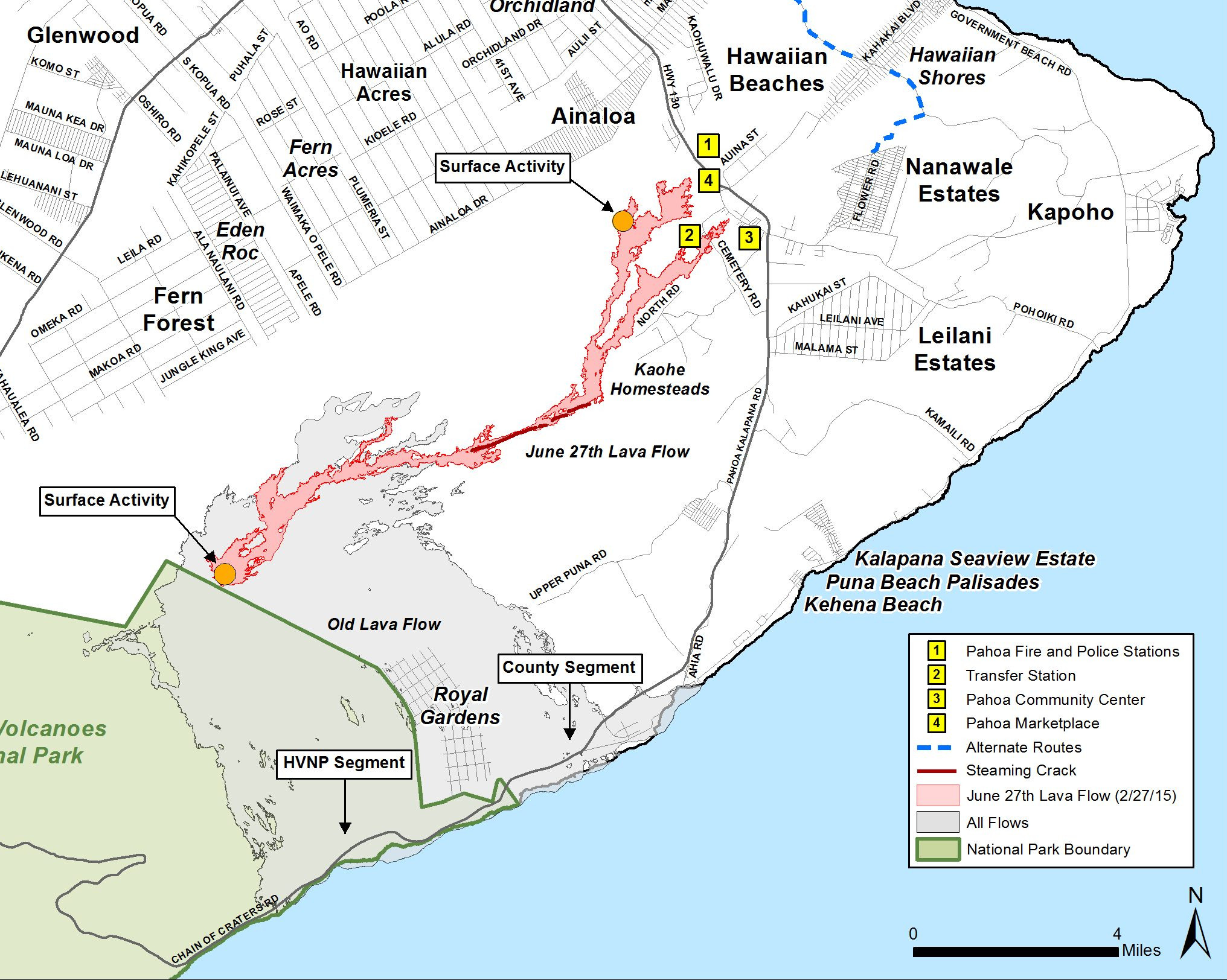 Inset of the Civil Defense Lava Flow Map with Imagery - Updated Tuesday, 3/3/15 at 7:00 am