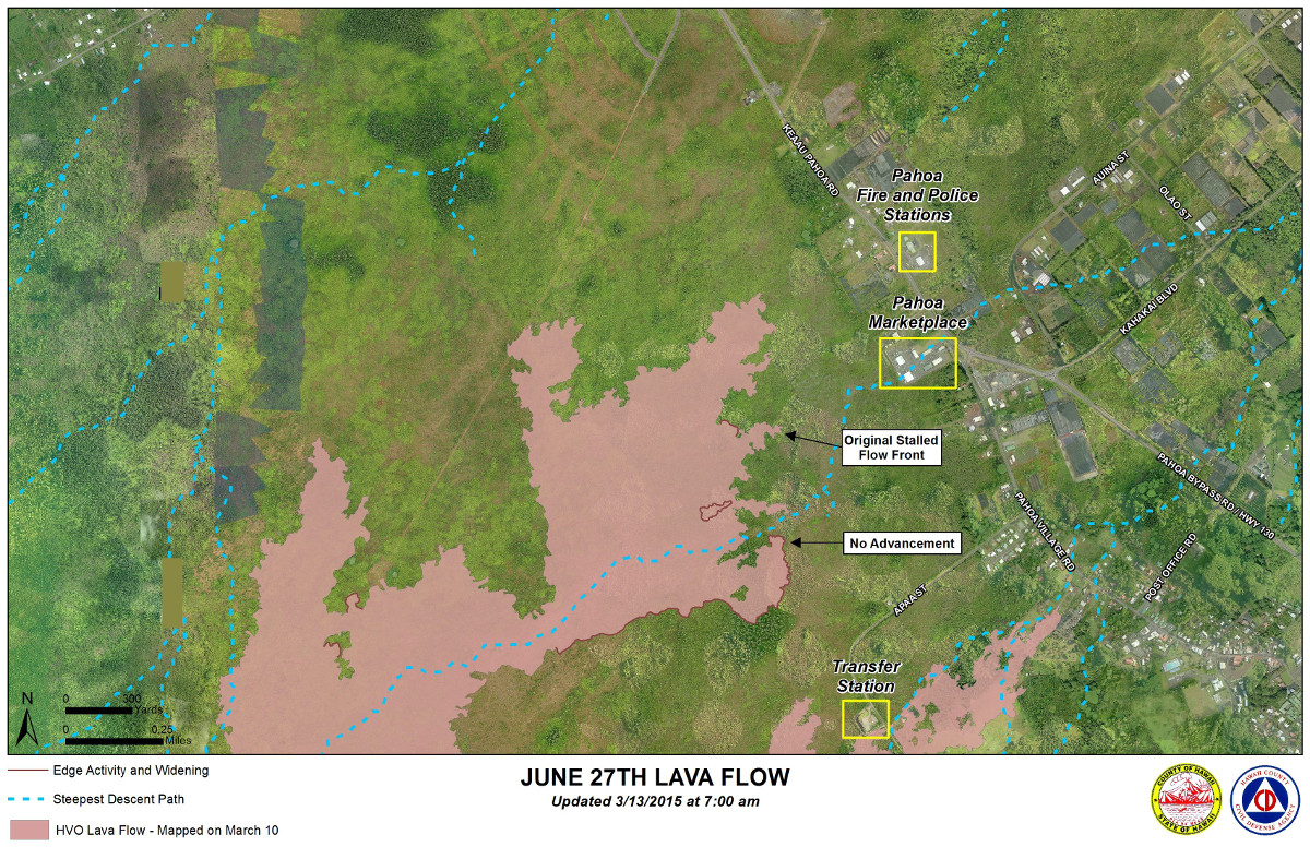 Civil Defense Lava Flow Map with Imagery - Updated Friday, 3/13/15 at 7:45 am