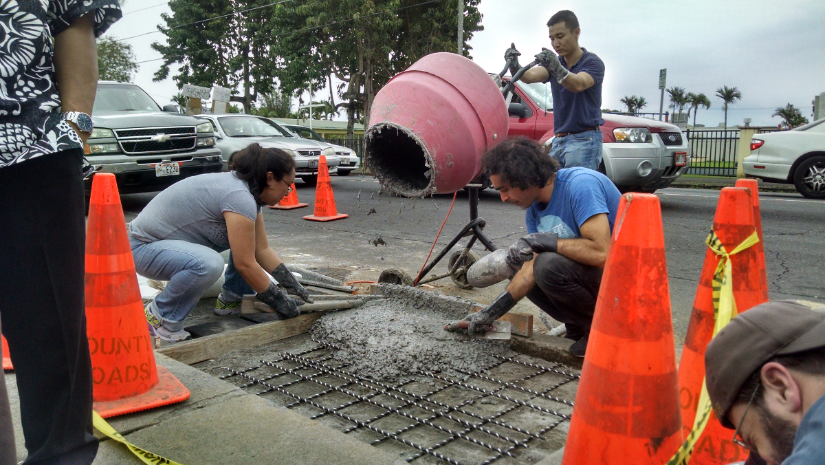 photo of the lunar concrete pour courtesy PISCES