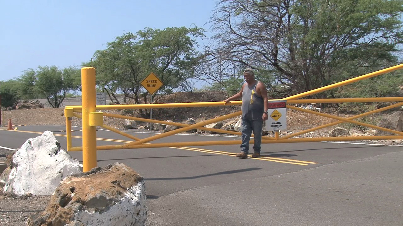 State personnel close the gates to Hapuna. Image taken from video by Visionary Video