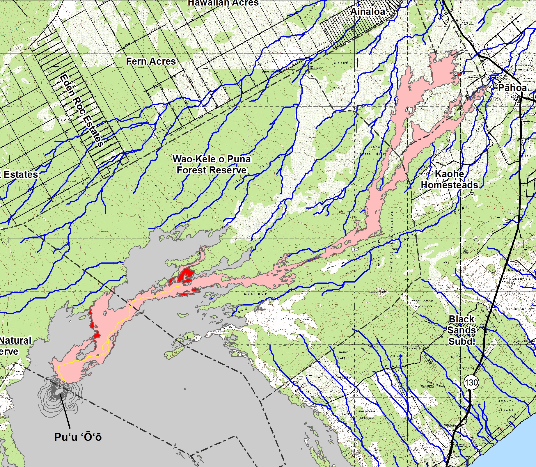 April 1, 2015: Closer view of the USGS map showing flow field changes.