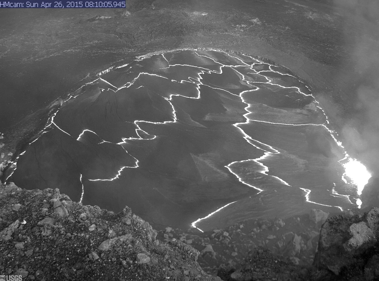 Webcam capture of Halema'uma'u lava lake Sunday morning.