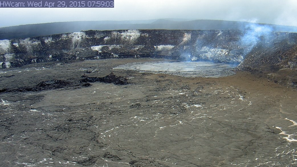 Lava spillover shown from another USGS webcam angle, captured shortly after daybreak.