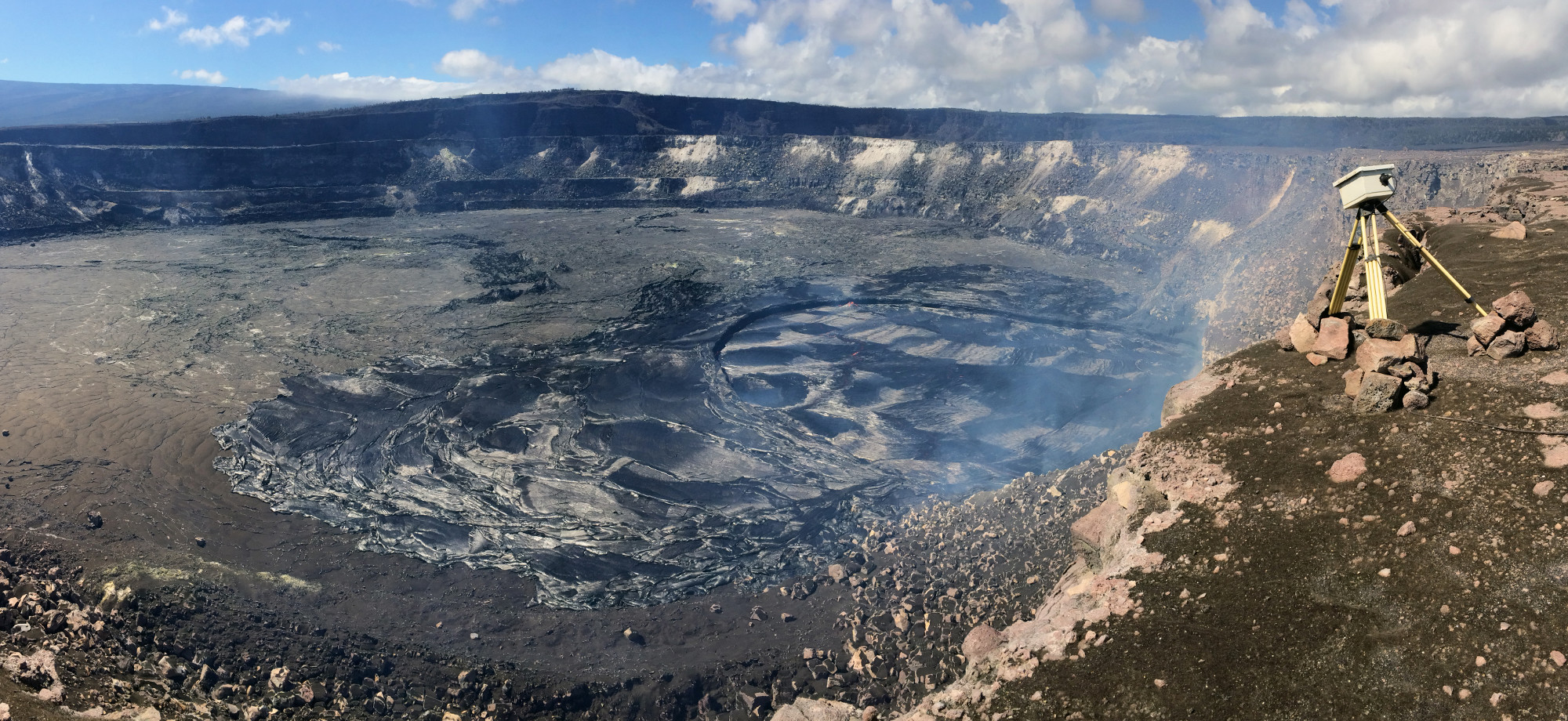 APRIL 30, 2015: A USGS photograph, taken from the southern rim of Halemaʻumaʻu Crater, where a time-lapse camera keeps watch on the lava lake and overflow activity.