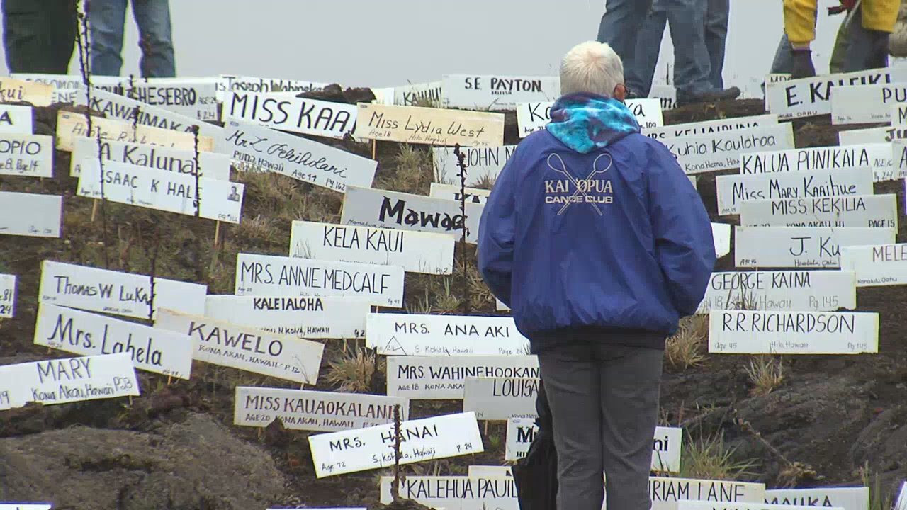 The names of the Ku'e Petitioners on display at Pu'u Huluhulu.